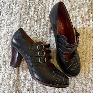 Re-Mix Vintage Shoes Amelia Black Leather Pump Size 8 1920s 1930s